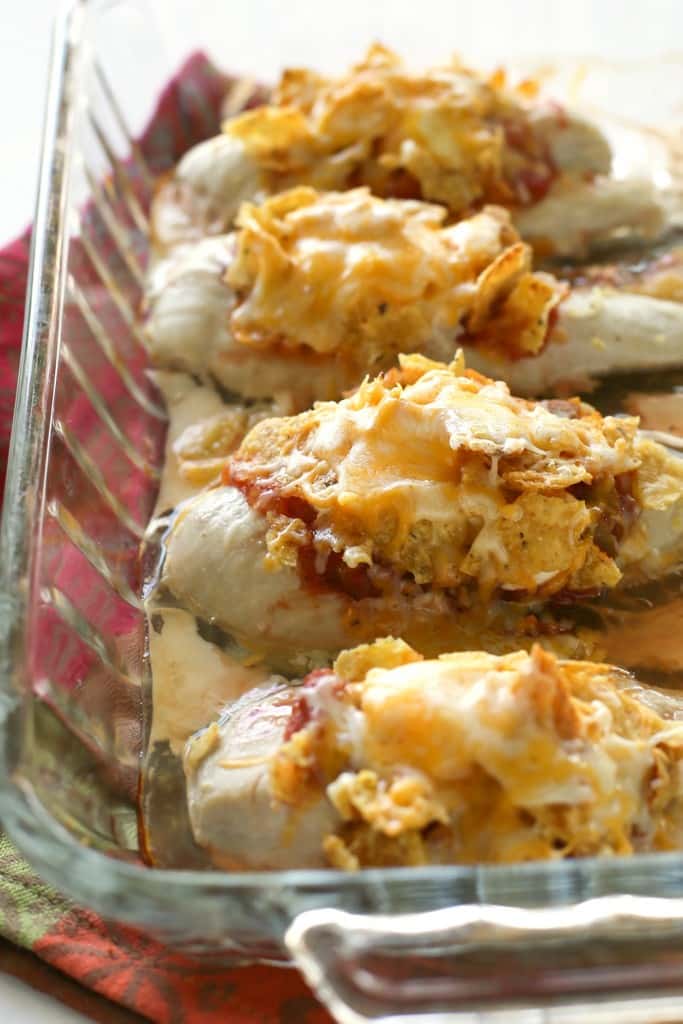 Nacho Chicken - I put nachos on top of chicken. It's fabulous and only 5 ingredients! the-girl-who-ate-everything.com