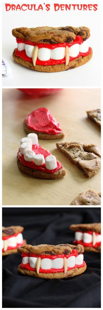 These Dracula Dentures are clever and tasty. This is a recipe that's not only fun to look at but good to eat. #dracula #dentures #halloween #cookies