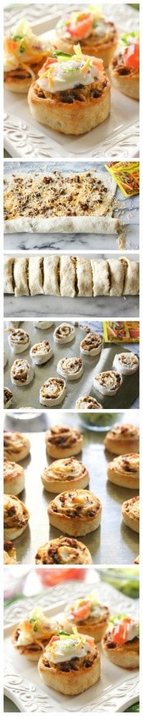 Taco Pizza Rolls - taco meat and cheese rolled up in pizza dough and topped with your favorite taco toppings. #taco #pizza #rolls #mexican #appetizer #maindish