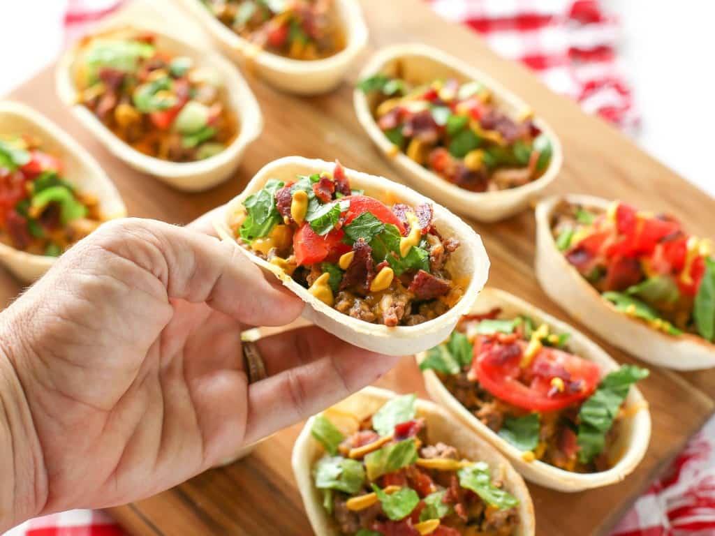 Bacon Cheeseburger Mini Boats - my family was skeptical but loved them! the-girl-who-ate-everything.com