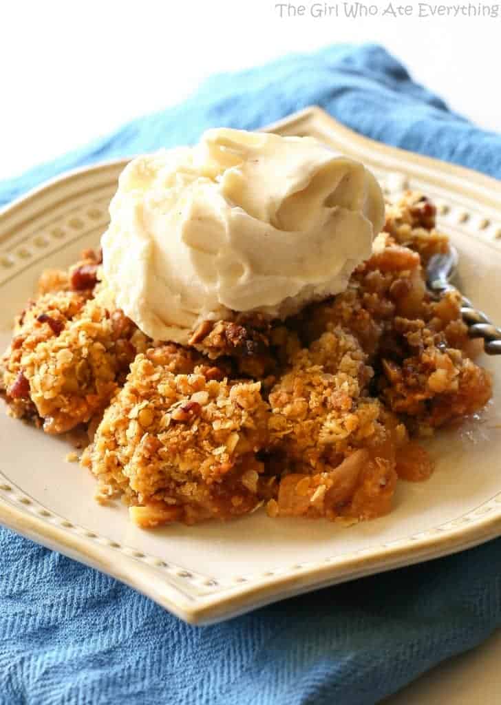 Butterscotch Apple Pecan Cobbler - this is divine!! A nice twist on your classic apple cobbler and the butterscotch gives it a little special something. the-girl-who-ate-everything.com