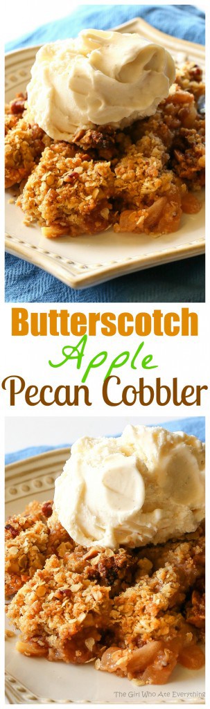 Butterscotch Apple Pecan Cobbler - this is divine!! A nice twist on your classic apple cobbler and the butterscotch gives it a little special something. #butterscotch #apple #cobbler #recipe