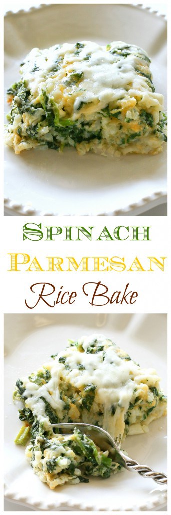 Spinach Parmesan Rice Bake - a cheesy side dish with spinach, cheese, and rice. #creamy #spinach #rice #bake #parmesan #sidedish #healthy