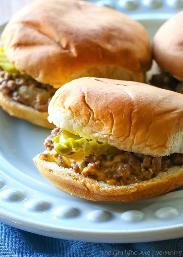 White Castle Sliders - a copycat version of the famous sandwich which is great for parties. I can't vouch that they're exactly the same but they're good! the-girl-who-ate-everything.com