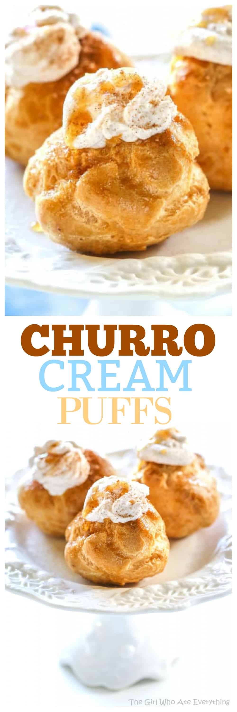 Churro Cream Puffs on a plate