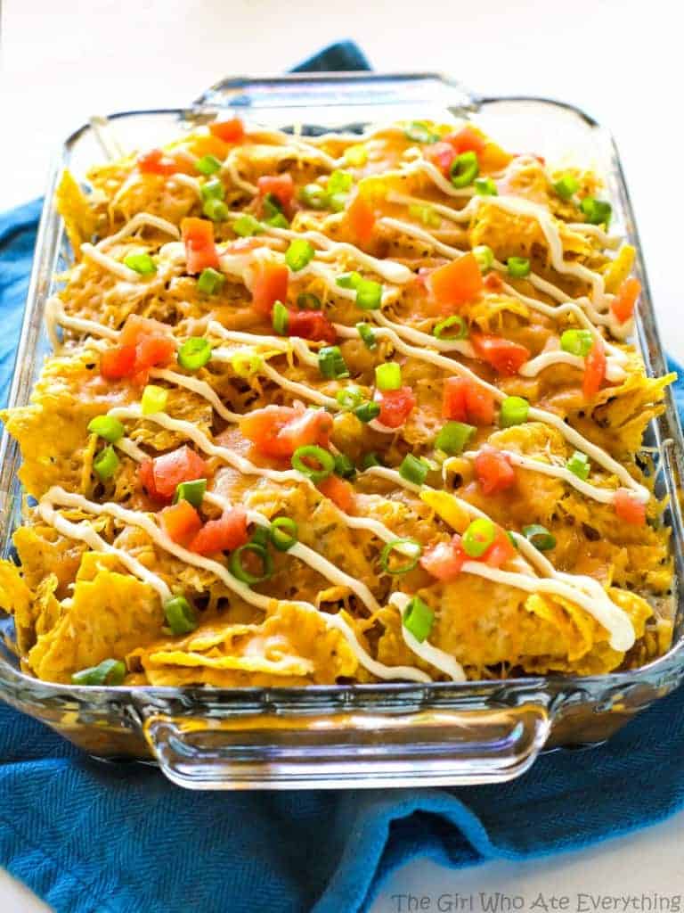 Nacho Pot Pie - a taco flavored filling of black beans and corn topped with a crushed tortilla chip crust. the-girl-who-ate-everything.com