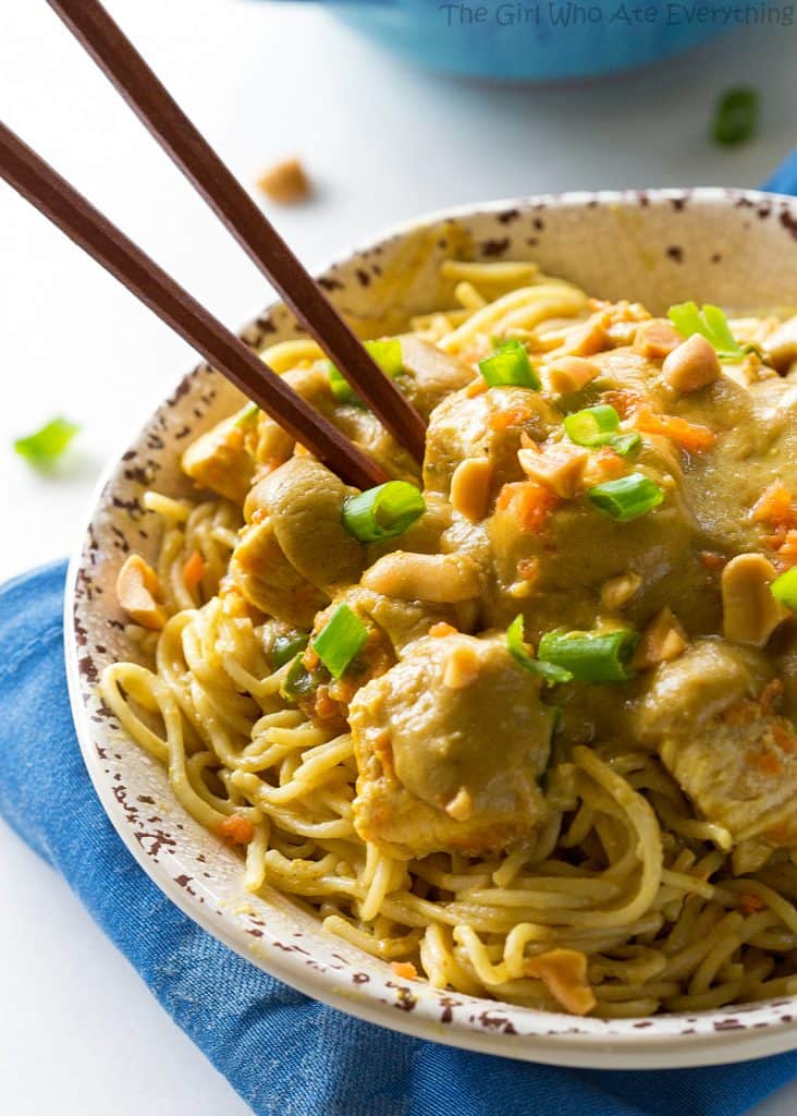 Thai Coconut Peanut Chicken - a Thai inspired chicken dish served over pasta. the-girl-who-ate-everything.com