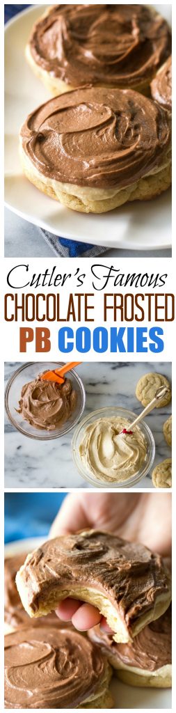 Cutler's Famous Chocolate Frosted Peanut Butter Cookies - not one frosting but two! One of my absolute favorite cookies. the-girl-who-ate-everything.com