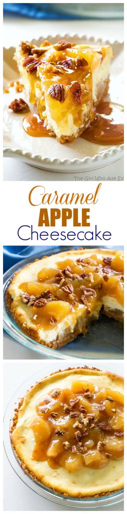 Caramel Apple Cheesecake - the easiest cheesecake with a graham cracker crust, apples, caramel, and nuts. #caramel #apple #cheesecake #dessert #recipe