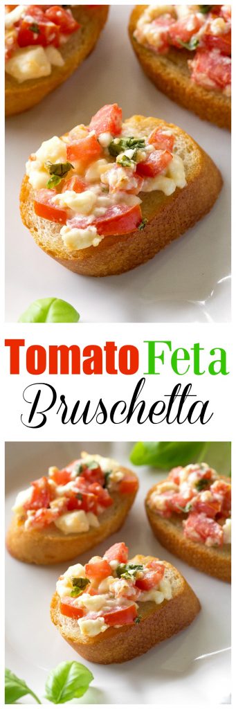 Tomato Feta Bruschetta - a flavor party in your mouth! An impressive appetizer that's so easy. #tomato #feta #bruschetta #appetizer