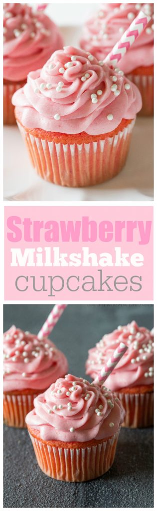 Strawberry Milkshake Cupcakes - bursting with strawberry flavor and so soft! #strawberry #cupcakes #dessert #recipe