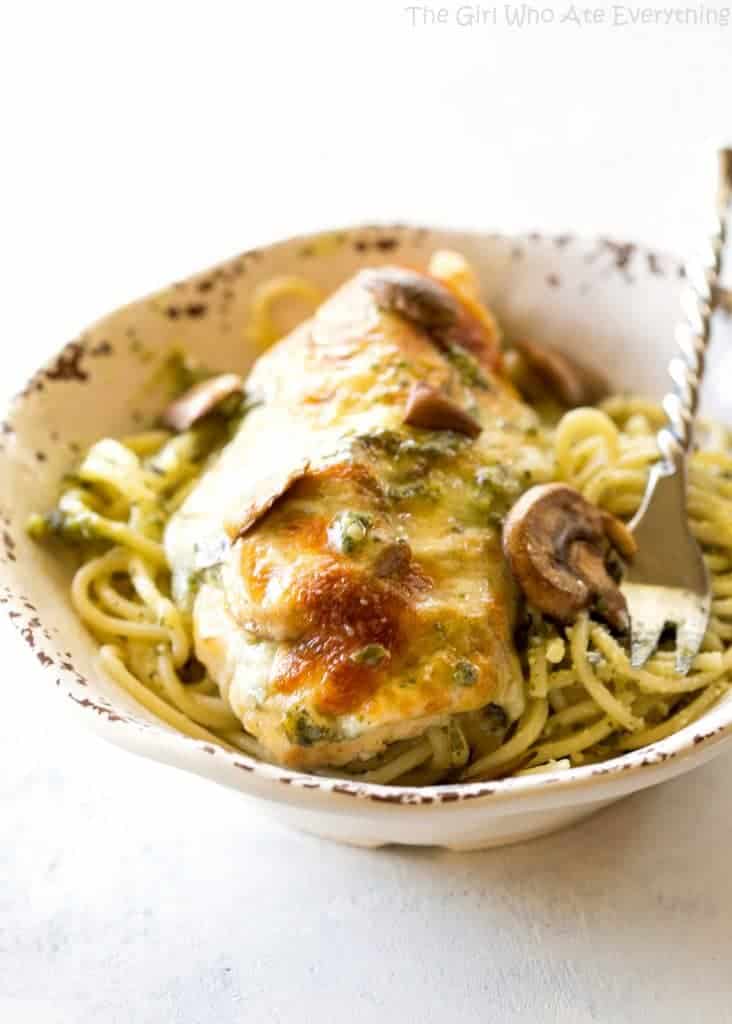 Pesto Chicken - you'll never believe how easy this delicious dinner is! the-girl-who-ate-everything.com
