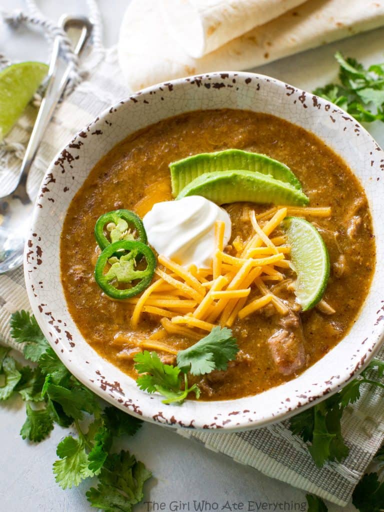 Green Enchilada Pork Chili - warm, spicy, and so good. the-girl-who-ate-everything.com