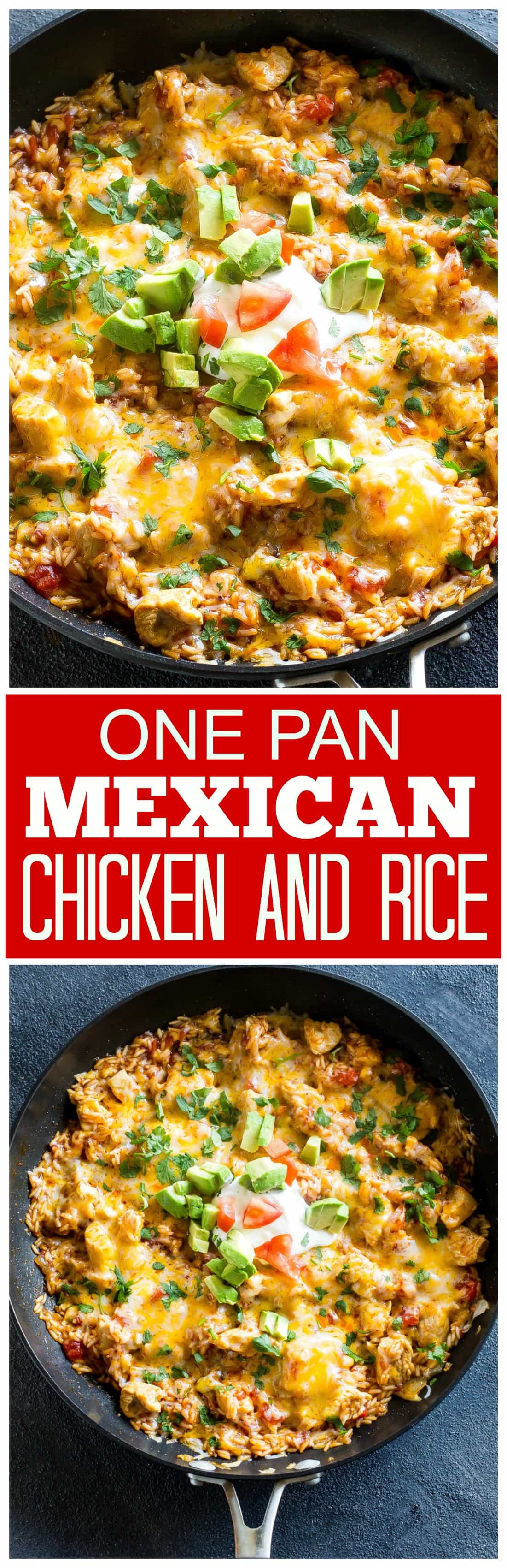 One Pan Mexican Chicken and Rice - an easy dinner ready in under 30 minutes! #mexican #chicken #dinner #onepan #easy #rice #skillet
