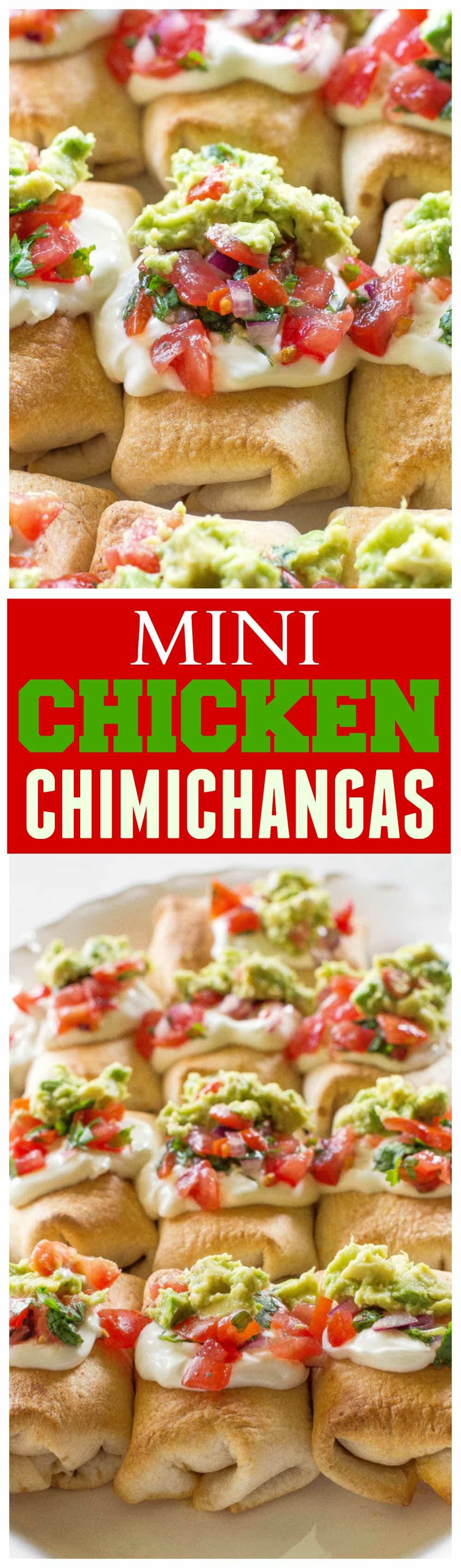 Mini Chicken Chimichangas - these mini Mexican appetizers are filled with creamy chicken and spicy Pepper Jack cheese. #cincodemayo #chicken #chimichangas #mexican #dinners