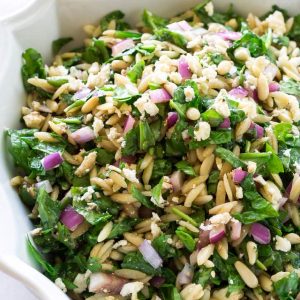 Spinach, Feta, and Orzo Salad - tossed in a balsamic vinaigrette. the-girl-who-ate-everything.com