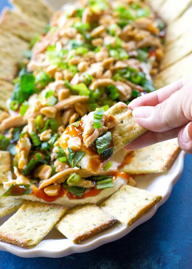 This Sesame Chicken Dip is fresh and full of Asian flavors. the-girl-who-ate-everything.com