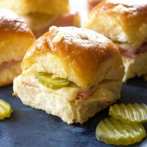 Cuban slider with pickle on a plate