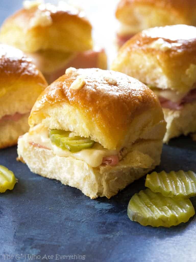 Cuban sliders with pickle on a plate