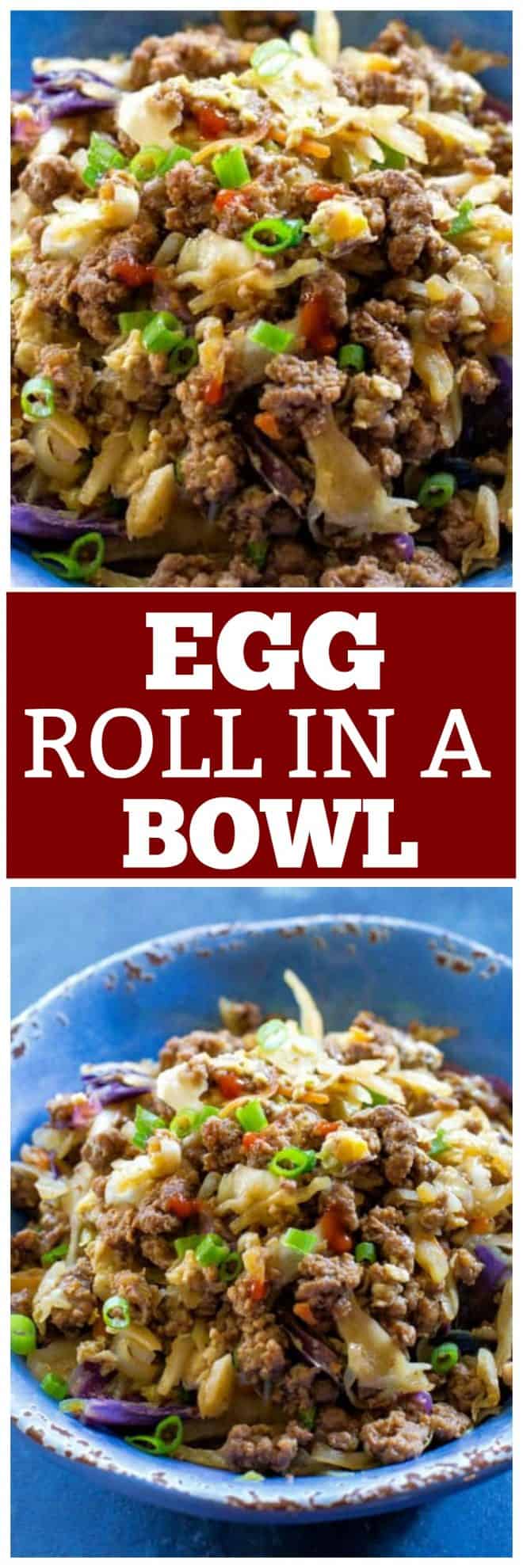 This Egg Roll in a Bowl comes together in 15 minutes and is packed with protein and flavor. #pork #beef #healthy #keto #recipes #ketorecipes #eggrollinabowl