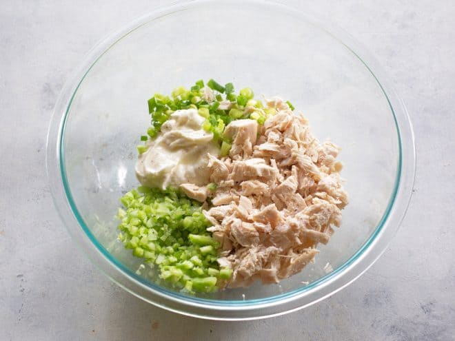 chicken, mayonnaise, celery, and green onions