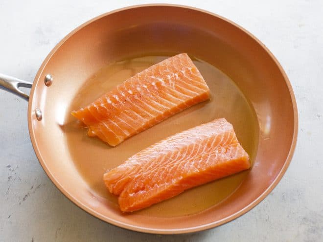 salmon in a pan