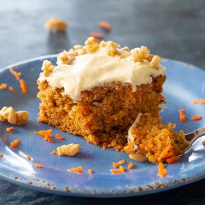 carrot cake with bite taken out