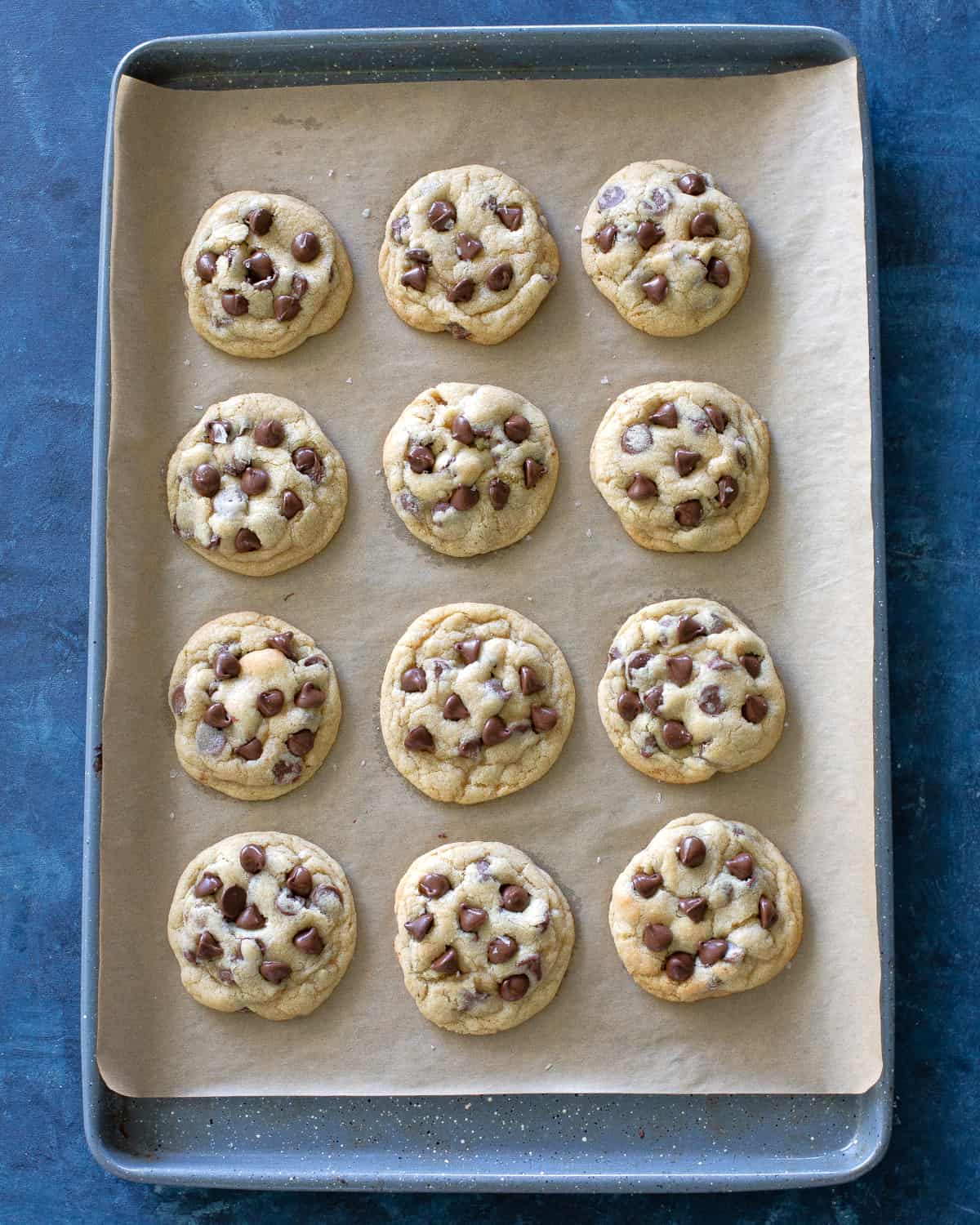 chocolate chip cookies on a baking sheet