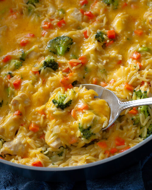 One Pan Chicken Broccoli Cheddar Orzo