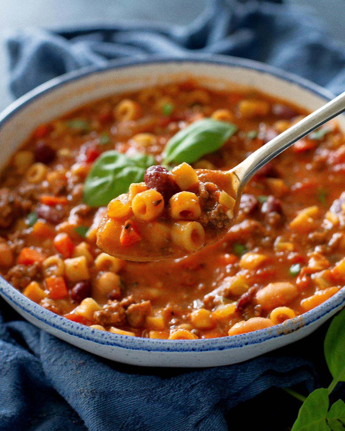 pasta e fagioli with a spoon