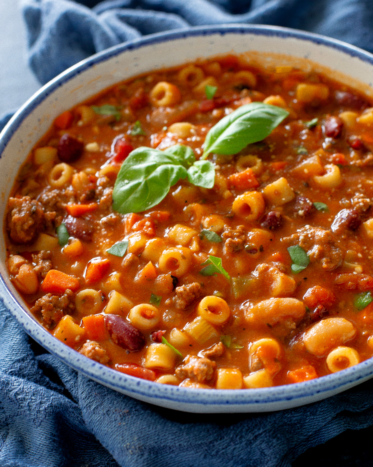 pasta e fagioli in a bowl