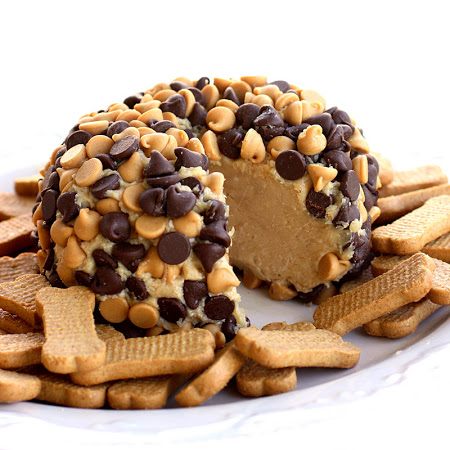 peanut butter cheese ball with chocolate chips