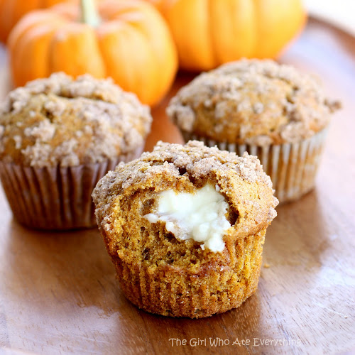 Pumpkin Cream Cheese Muffins are one of my all-time favorite muffins!  girl-who-ate-everything.com